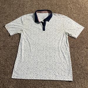 Swannies Polo Shirt Mens XL White Blue Dot‎ Pattern Golf Lightweight Performance